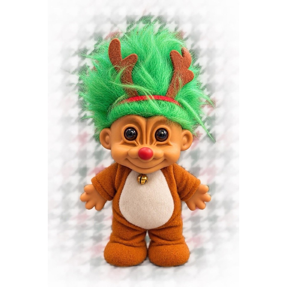 VTG Russ Troll Doll 5" Tall In Reindeer Costume Whimsy Holiday Mythical Folklore